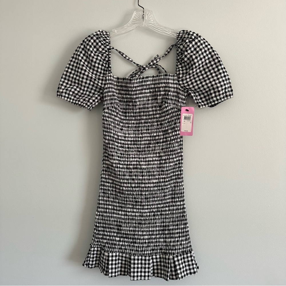 Guess Black White Gingham Bodycon smocked dress cute babydoll dainty Aida Dress